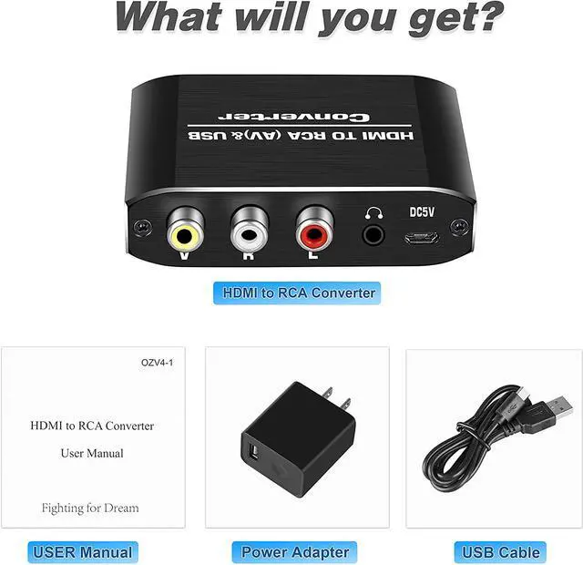 Alt view image 7 of 7 - HDMI to RCA Converter, Aluminum 1080P HDMI to AV 3RCA CVBS Composite Adapter with 3.5mm Aux Audio,Supports PAL/NTSC for TV Stick Roku PS3,PC Laptop, Xbox, DVD,HDTV (Black)