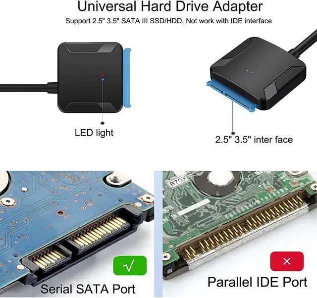 Alt view image 2 of 7 - SATA to USB Adapter - USB 3.0 to 2.5" 3.5" SATA III Hard Drive Adapter - External Transfer Cable for SSD/HDD Support UASP, Comes with 12V 2A Power Supply
