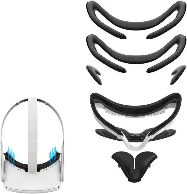 Main image of Resilient VR Facial Vent Soft Interface Bracket & Anti-Leakage Light PU Leather Foam Face Cover Replacement Pad Custom Comfort Accessories 7-Piece Set for Oculus Quest 2 (White,7-in-1)