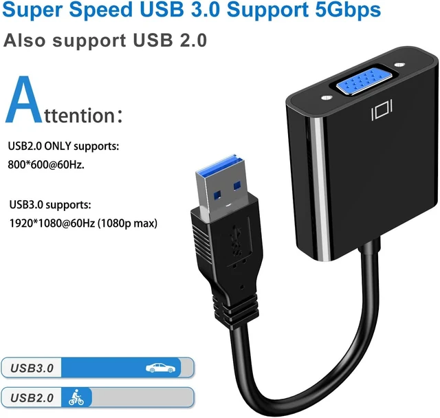 Alt view image 3 of 7 - USB to VGA Adapters,USB 3.0/2.0 to VGA Adapter Multi-Display Video Converter- PC Laptop Windows XP 7/8/8.1/10,Desktop, Laptop, PC, Monitor, Projector, HDTV