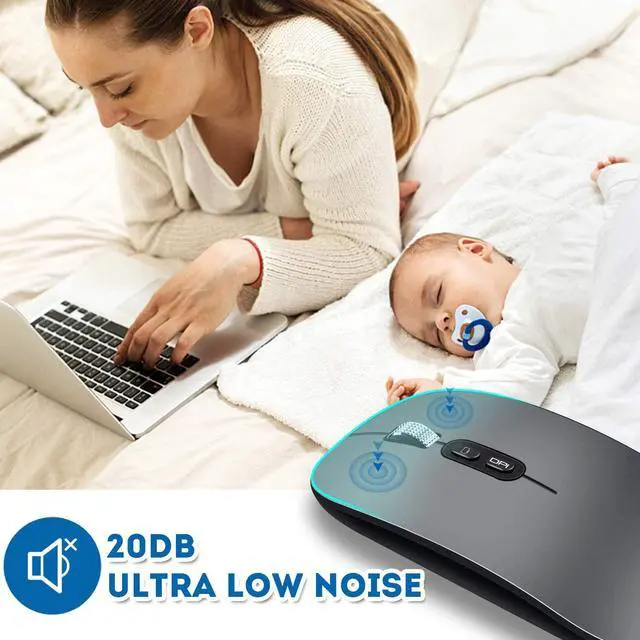 Alt view image 2 of 7 - Bluetooth Wireless Mouse, Rechargeable Silent Ultra-Thin Aluminum Alloy Wheel Adjustable DPI Mouse, One-Button Return To Desktop Button,Widely Compatible for Home Office Games (Gray)
