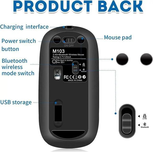 Alt view image 5 of 7 - Bluetooth Wireless Mouse, Rechargeable Silent Ultra-Thin Aluminum Alloy Wheel Adjustable DPI Mouse, One-Button Return To Desktop Button,Widely Compatible for Home Office Games (Gray)