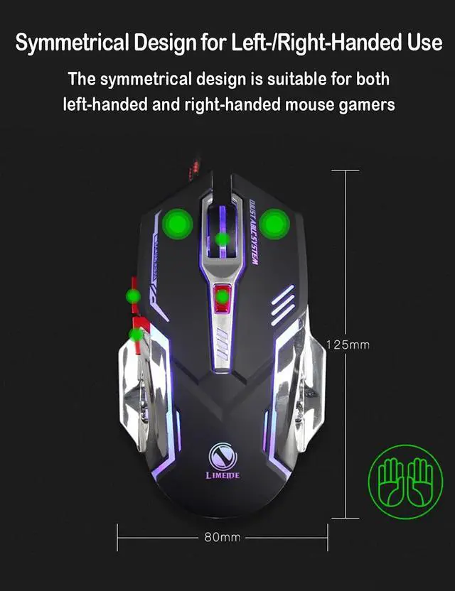 Alt view image 7 of 7 - Ergonomic Wired Gaming Mouse, USB Optical Mouse Mice with 4 Color Backlit, 800 to 3200 DPI 4 Levels Adjustable for Games & Work Laptop PC Computer (Black)