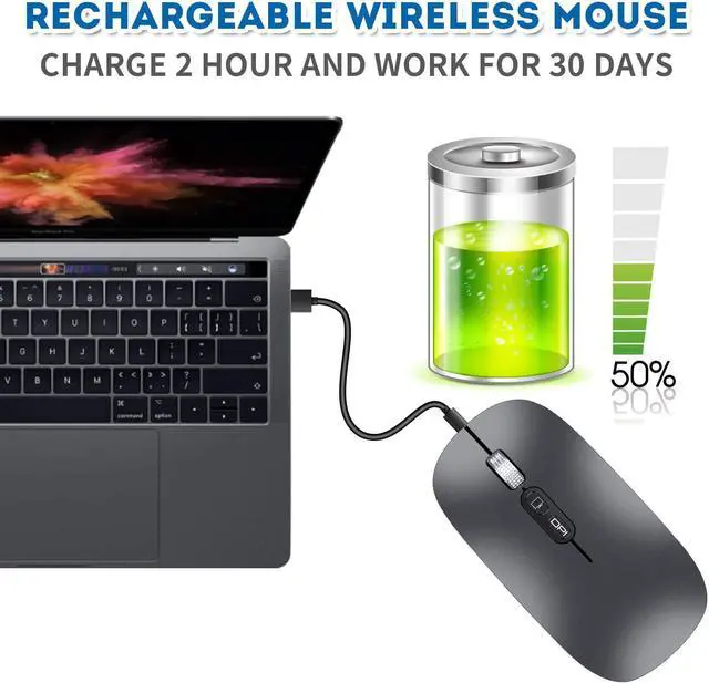 Alt view image 6 of 7 - Bluetooth Wireless Mouse, Rechargeable Silent Ultra-Thin Aluminum Alloy Wheel Adjustable DPI Mouse, One-Button Return To Desktop Button,Widely Compatible for Home Office Games (Gray)