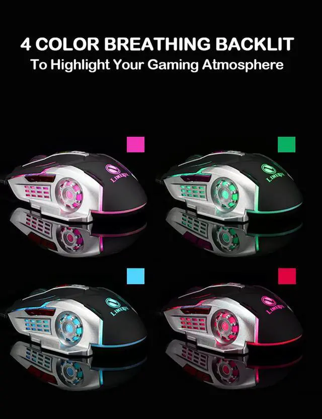 Alt view image 6 of 7 - Ergonomic Wired Gaming Mouse, USB Optical Mouse Mice with 4 Color Backlit, 800 to 3200 DPI 4 Levels Adjustable for Games & Work Laptop PC Computer (Black)