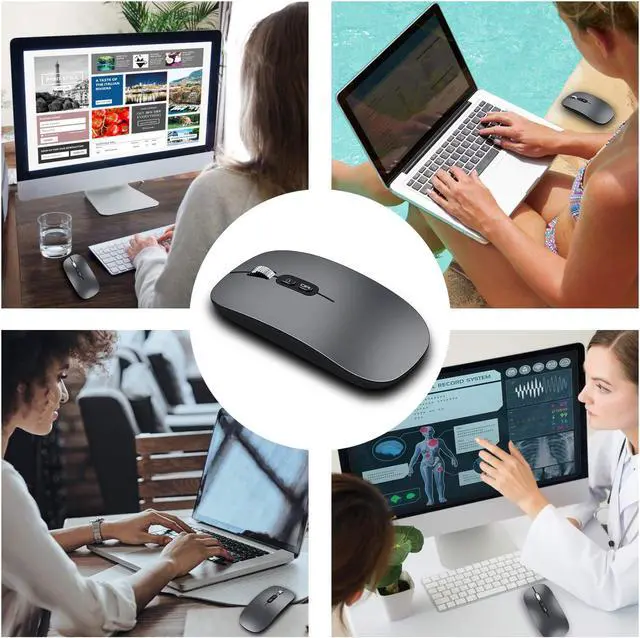 Alt view image 7 of 7 - Bluetooth Wireless Mouse, Rechargeable Silent Ultra-Thin Aluminum Alloy Wheel Adjustable DPI Mouse, One-Button Return To Desktop Button,Widely Compatible for Home Office Games (Gray)