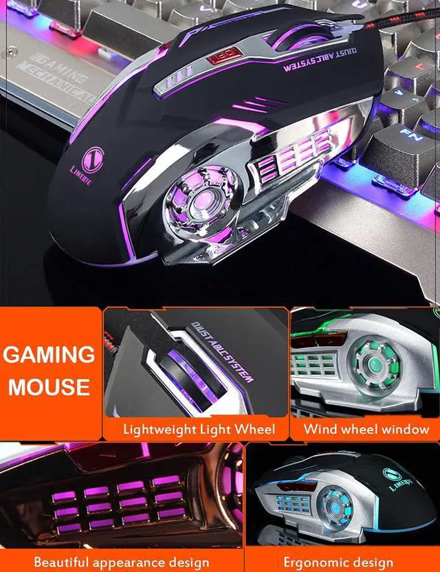 Alt view image 2 of 7 - Ergonomic Wired Gaming Mouse, USB Optical Mouse Mice with 4 Color Backlit, 800 to 3200 DPI 4 Levels Adjustable for Games & Work Laptop PC Computer (Black)