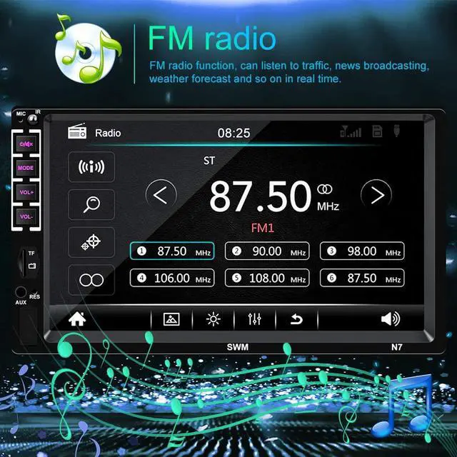 Alt view image 3 of 7 - Car Stereo with Bluetooth Double Din 7 inch Touch Screen Multimedia Car Radio in-Dash MP5 Player Support FM/AUX in/USB/SD, Steering Wheel Control, Mirror Link with Backup Camera