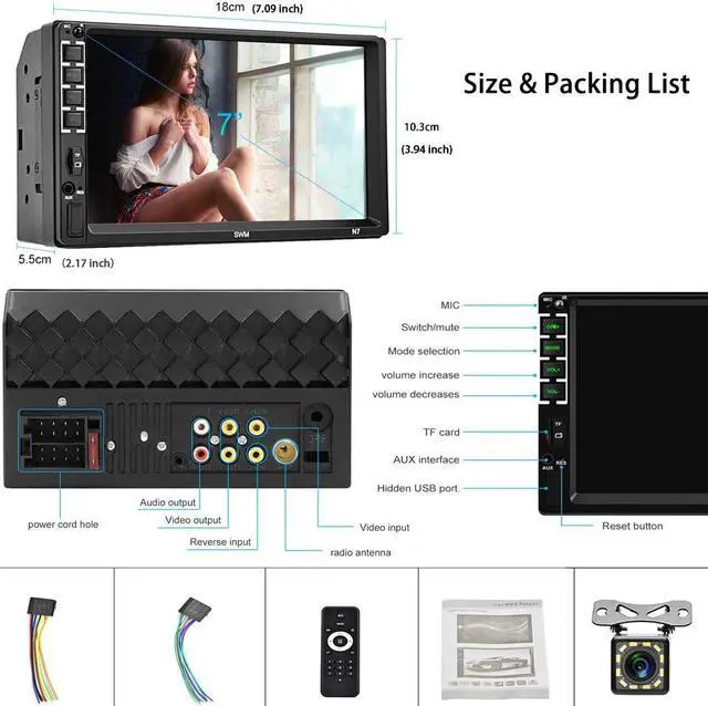 Alt view image 4 of 7 - Car Stereo with Bluetooth Double Din 7 inch Touch Screen Multimedia Car Radio in-Dash MP5 Player Support FM/AUX in/USB/SD, Steering Wheel Control, Mirror Link with Backup Camera