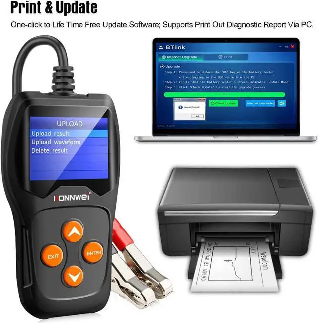 Alt view image 5 of 7 - Car Battery Tester 12V Professional 100-2000 CCA Automotive Battery Load Analyzer and Alternator Tester Waveform Voltage Test for Car/Boat/Motorcycle