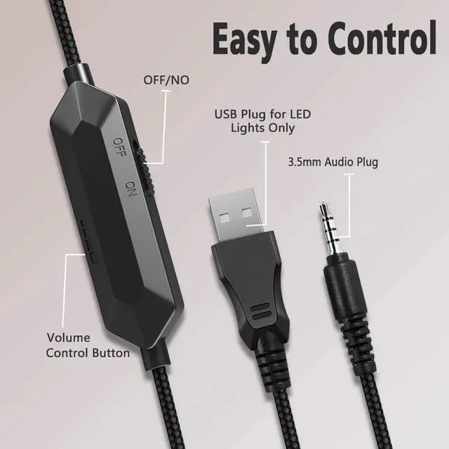 Alt view image 7 of 7 - Wired Gaming Headset for PC Xbox One, Over Ear Headphones with Color Changing LED Light, Gaming Headphones for PS4 PS5 Laptop Mac, Stereo Mic Surround Sound, 3.5mm Audio Jack, Foam Ear Pads, Black Red