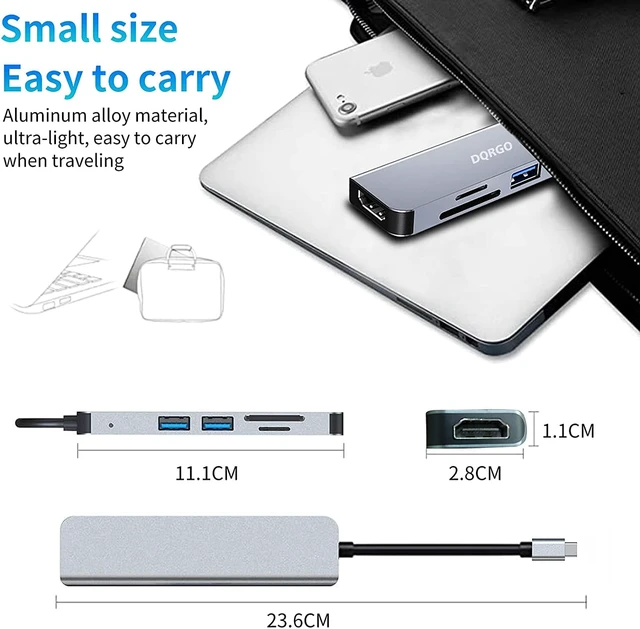Alt view image 7 of 7 - USB C Hub, 4K HDMI Multiport Adapter with 87W Type-C PD Charging Adapter, 2 USB Ports, SD/TF Card Reader, Aluminum 6 in 1 USB Dongle, Portable Docking Station for Laptop, MacBook Pro/Air, Mac Surface