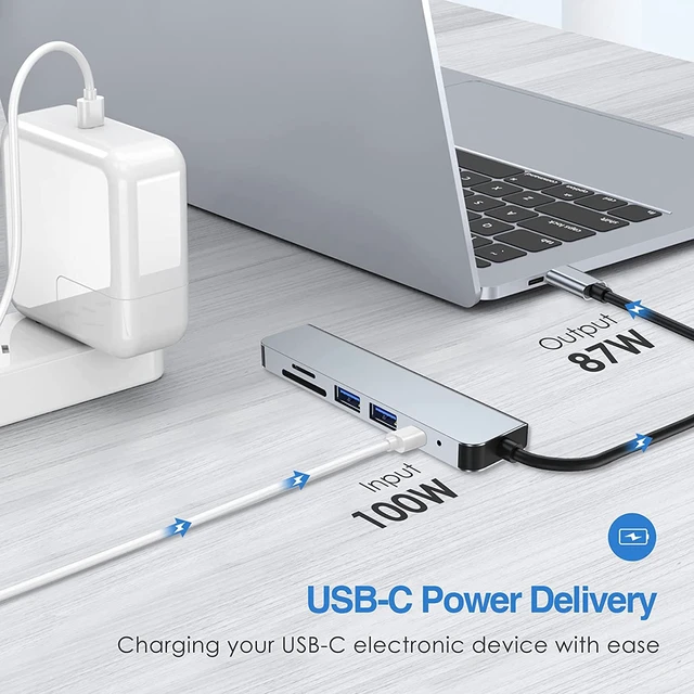 Alt view image 5 of 7 - USB C Hub, 4K HDMI Multiport Adapter with 87W Type-C PD Charging Adapter, 2 USB Ports, SD/TF Card Reader, Aluminum 6 in 1 USB Dongle, Portable Docking Station for Laptop, MacBook Pro/Air, Mac Surface