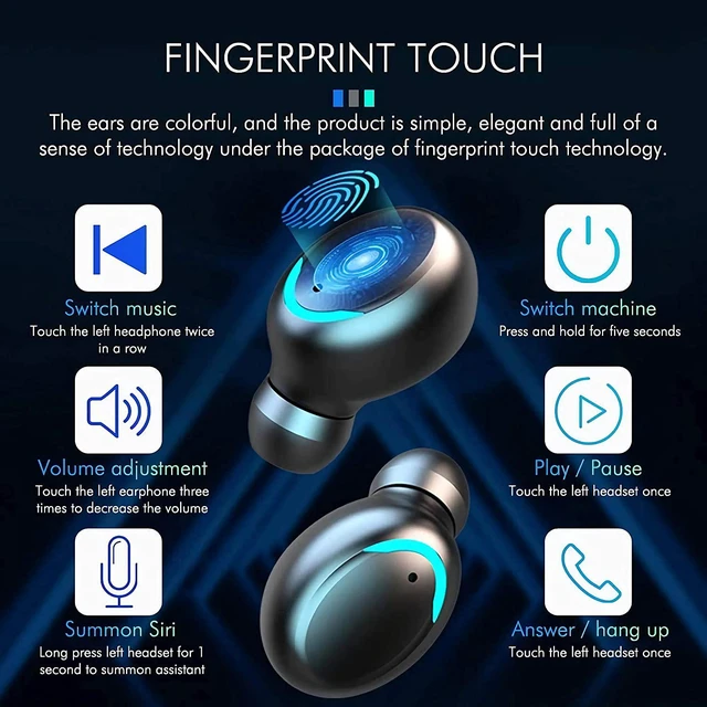 Alt view image 2 of 7 - Ture Wireless Earbuds, TWS Bluetooth 5.0 Earphones, Sport In Ear Headphones Matte Design Earbuds with Battery Charging Case, Built-in Microphone Bluetooth Headset for IOS Android Phones (Black)