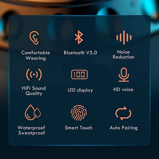 Alt view image 4 of 7 - Ture Wireless Earbuds, TWS Bluetooth 5.0 Earphones, Sport In Ear Headphones Matte Design Earbuds with Battery Charging Case, Built-in Microphone Bluetooth Headset for IOS Android Phones (Black)