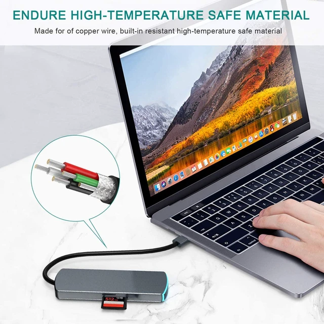 Alt view image 4 of 7 - USB C Hub Laptop Docking Station, USB C Dongle 8 in 1 USB C to HDMI Multiport Adapter with PD Fast Charge 4K HDMI 3 USB 3.0 Ports SD/TF Card Reader for MacBook Pro