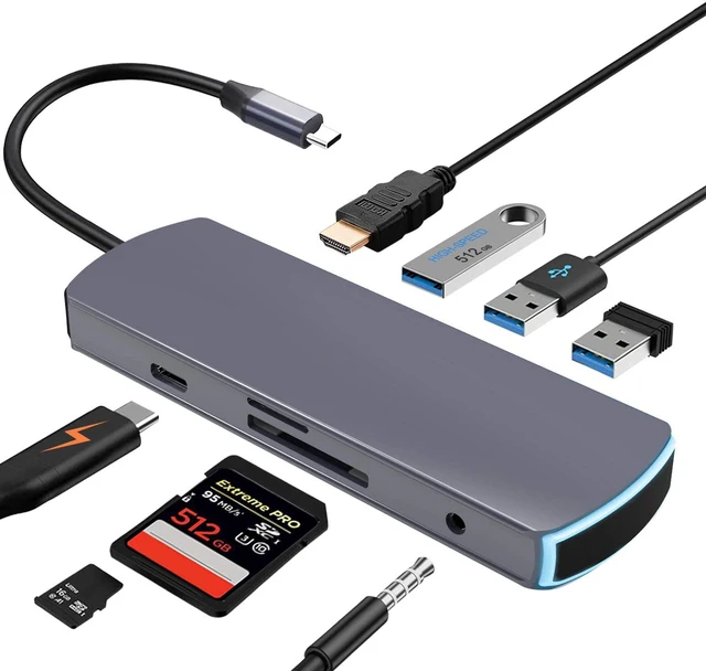 Main image of USB C Hub Laptop Docking Station, USB C Dongle 8 in 1 USB C to HDMI Multiport Adapter with PD Fast Charge 4K HDMI 3 USB 3.0 Ports SD/TF Card Reader for MacBook Pro