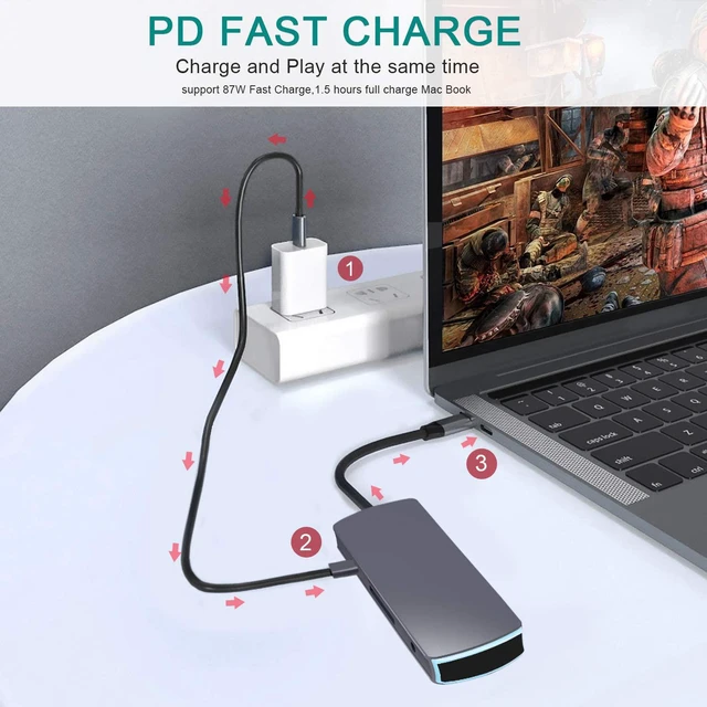 Alt view image 3 of 7 - USB C Hub Laptop Docking Station, USB C Dongle 8 in 1 USB C to HDMI Multiport Adapter with PD Fast Charge 4K HDMI 3 USB 3.0 Ports SD/TF Card Reader for MacBook Pro