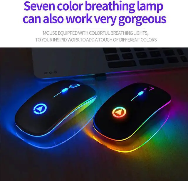 Alt view image 2 of 7 - LED Backlit Wireless Mouse, Rechargeable Slim Silent Mouse 2.4G PC Computer Laptop Mice with USB Receiver for Notebook, PC, Laptop, Computer, MacBook (Black)