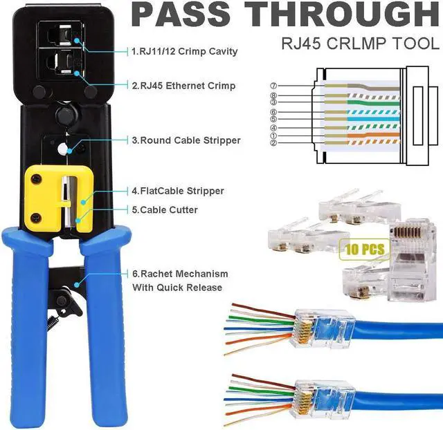 Alt view image 2 of 6 - Rj45 Crimping Tool Kit for CAT5/CAT6, Professional Computer Maintenacnce LAN Cable Tester Network Repair Tool Set by SILIVN - 8pcs/Pack