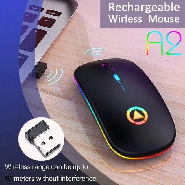 Alt view image 4 of 7 - LED Backlit Wireless Mouse, Rechargeable Slim Silent Mouse 2.4G PC Computer Laptop Mice with USB Receiver for Notebook, PC, Laptop, Computer, MacBook (Black)