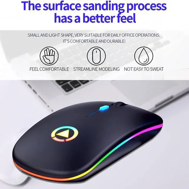 Alt view image 7 of 7 - LED Backlit Wireless Mouse, Rechargeable Slim Silent Mouse 2.4G PC Computer Laptop Mice with USB Receiver for Notebook, PC, Laptop, Computer, MacBook (Black)