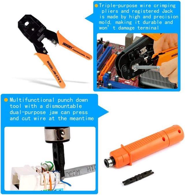 Alt view image 4 of 6 - Network Tool Kit Set of 17 Ethernet Cable Crimper Punch Down Tool RJ45 Crimp Tool Kit 8P8C 4P4C 6P6C Connectors RJ45 RJ11 Lan Cat5 Cat6 Cable Tester