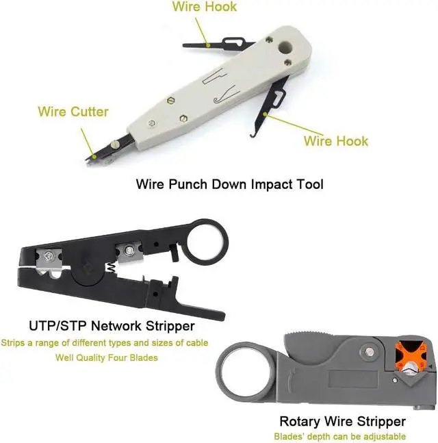Alt view image 5 of 6 - Rj45 Crimping Tool Kit for CAT5/CAT6, Professional Computer Maintenacnce LAN Cable Tester Network Repair Tool Set by SILIVN - 8pcs/Pack