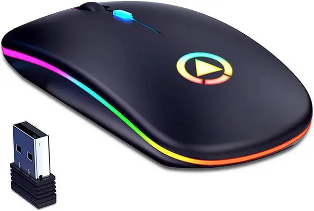 Main image of LED Backlit Wireless Mouse, Rechargeable Slim Silent Mouse 2.4G PC Computer Laptop Mice with USB Receiver for Notebook, PC, Laptop, Computer, MacBook (Black)