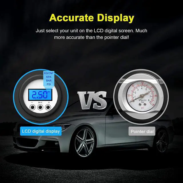 Alt view image 4 of 7 - Tire Inflator for Car, Portable air Compressor for car Tires, 12V DC tire Pump with led Light, Digital air Pump for Bicycle and Other Inflatables(Black)