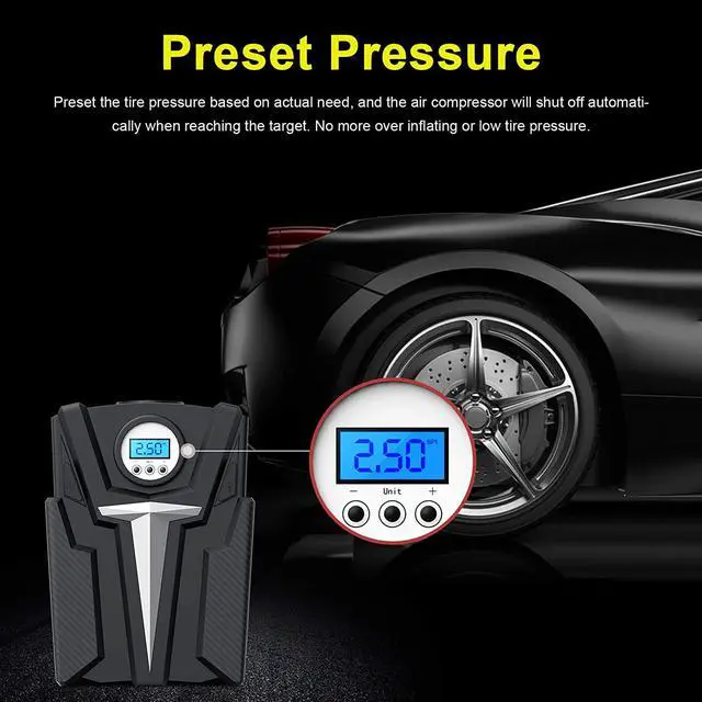 Alt view image 3 of 7 - Tire Inflator for Car, Portable air Compressor for car Tires, 12V DC tire Pump with led Light, Digital air Pump for Bicycle and Other Inflatables(Black)