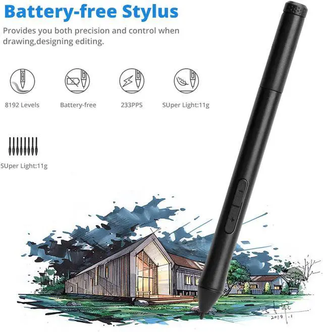 Alt view image 3 of 7 - 10moons 10x6 Inch Graphics Drawing Tablet Android Support with Battery-Free Stylus and 8192 Pressure Sensitivity for Digital Art Works, Drawing, Sketch, Design, Paint - Black