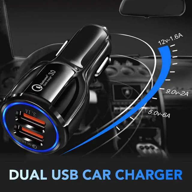 Alt view image 3 of 7 - Fast Charge USB Car Charger, Dual Port USB 3.0 Mini Car Phone Charger, 30W/ 5A Fast Charging Cigarette Lighter Adapter,Compatiible with iPhone, Samsung and Android phones
