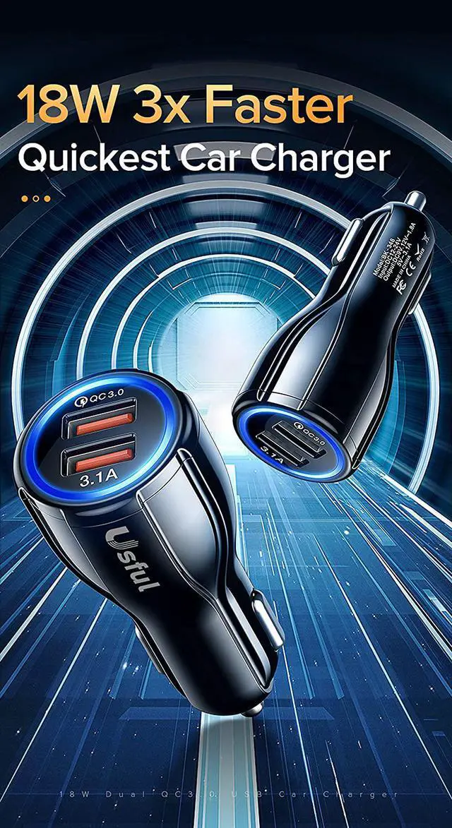 Alt view image 4 of 7 - Fast Charge USB Car Charger, Dual Port USB 3.0 Mini Car Phone Charger, 30W/ 5A Fast Charging Cigarette Lighter Adapter,Compatiible with iPhone, Samsung and Android phones