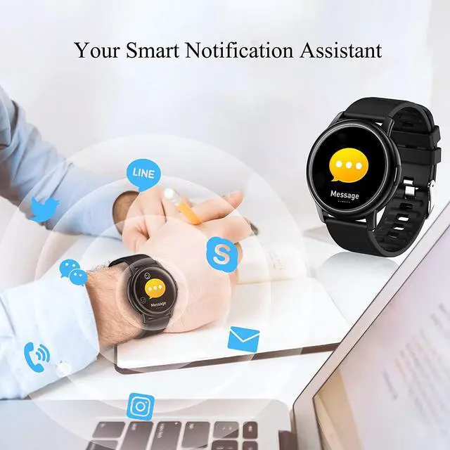 Alt view image 6 of 6 - Smart Watch, Fitness Watch with Heart Rate Monitor, Full Touch Color Screen Pedometer Sleep Blood Pressure Blood Oxygen Tracker, IP68 Waterproof Activity Tracker, Smartwatch for Android and iOS