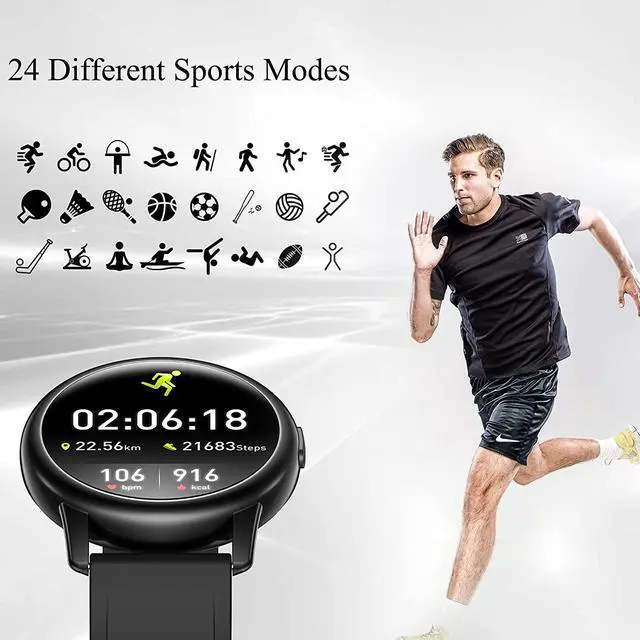 Alt view image 4 of 6 - Smart Watch, Fitness Watch with Heart Rate Monitor, Full Touch Color Screen Pedometer Sleep Blood Pressure Blood Oxygen Tracker, IP68 Waterproof Activity Tracker, Smartwatch for Android and iOS