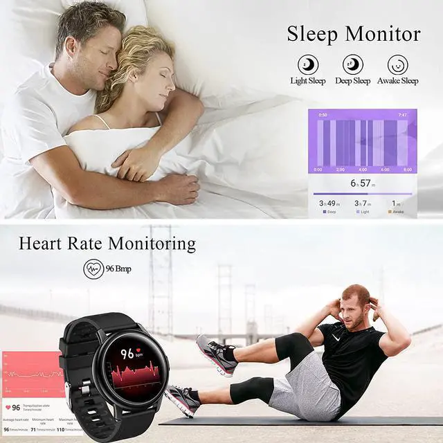 Alt view image 5 of 6 - Smart Watch, Fitness Watch with Heart Rate Monitor, Full Touch Color Screen Pedometer Sleep Blood Pressure Blood Oxygen Tracker, IP68 Waterproof Activity Tracker, Smartwatch for Android and iOS