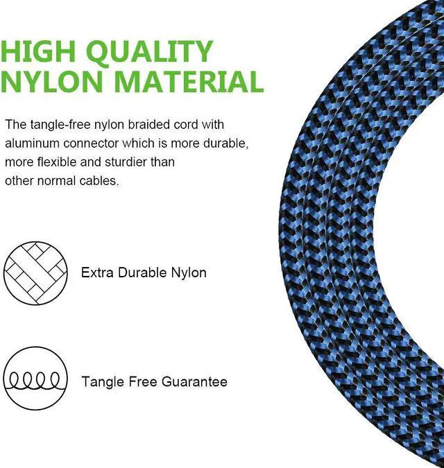 Alt view image 7 of 7 - Micro USB Cable, 3Pack 6FT/2M Android Charger Cord Long Nylon Braided Sync and Fast Charging Cables Compatible with Samsung Galaxy S6 S7 Edge, Android & Windows Smartphones and More- Blue