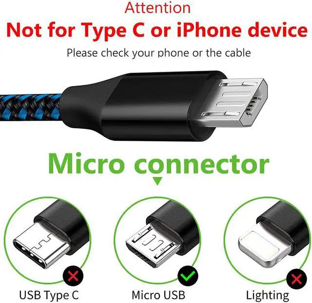 Alt view image 2 of 7 - Micro USB Cable, 3Pack 10FT/3M Android Charger Cable Long Nylon Braided Sync and Fast Charging Cord Compatible with Samsung Galaxy S7 S6 Edge, Kindle, Android Smartphones, Tablets and More