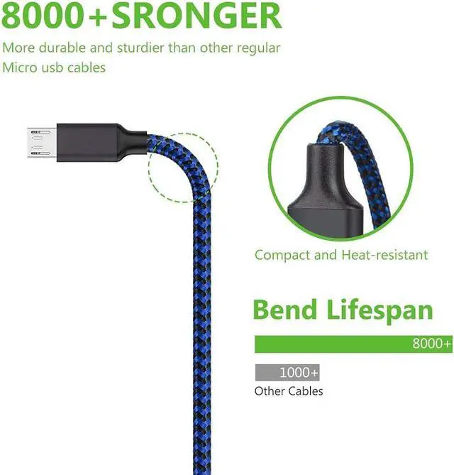 Alt view image 5 of 7 - Micro USB Cable, 3Pack 10FT/3M Android Charger Cable Long Nylon Braided Sync and Fast Charging Cord Compatible with Samsung Galaxy S7 S6 Edge, Kindle, Android Smartphones, Tablets and More