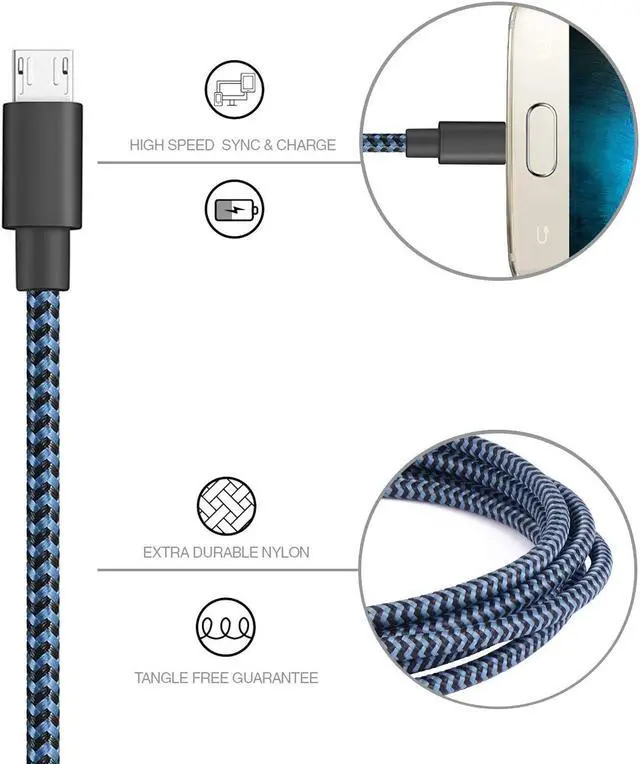 Alt view image 5 of 7 - Micro USB Cable 3ft/1M, 3Pack 3FT Nylon Braided High Speed Micro USB Charging and Sync Cables Android Charger Cord Compatible Samsung Galaxy S7 Edge/S6/S5/S4,Note 5/4/3,LG,Tablet and More(Blue)