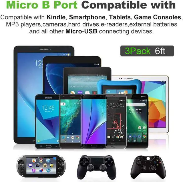 Alt view image 3 of 7 - Micro USB Cable, 3Pack 6FT/2M Android Charger Cord Long Nylon Braided Sync and Fast Charging Cables Compatible with Samsung Galaxy S6 S7 Edge, Android & Windows Smartphones and More- Blue