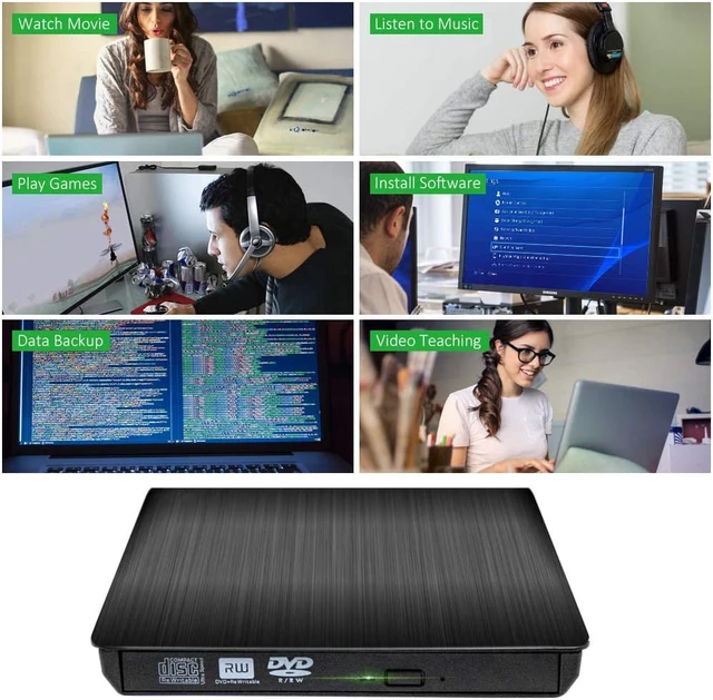 Alt view image 6 of 7 - USB 3.0 External DVD CD Drive & CD DVD +/-RW Writer/Rewriter/Player High Speed Data Transfer CD/DVD Burner for Laptop Windows XP/Vista/7/8/10 (Black)
