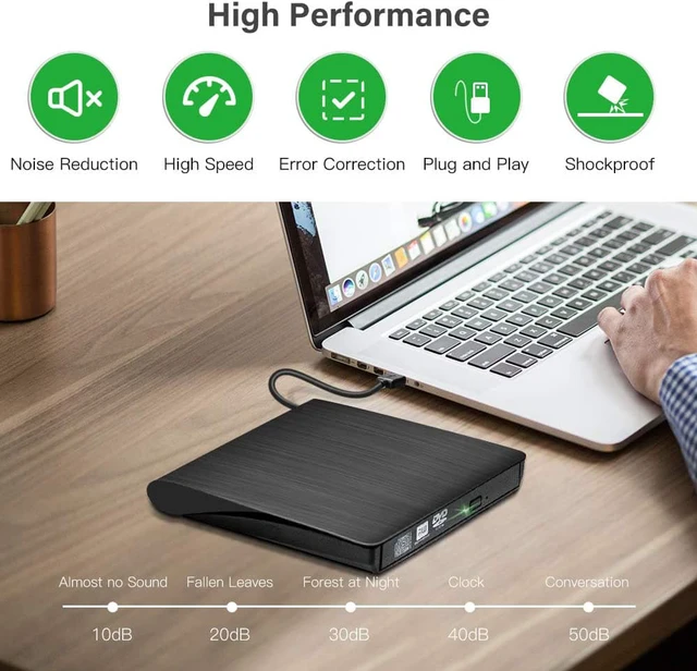 Alt view image 3 of 7 - USB 3.0 External DVD CD Drive & CD DVD +/-RW Writer/Rewriter/Player High Speed Data Transfer CD/DVD Burner for Laptop Windows XP/Vista/7/8/10 (Black)