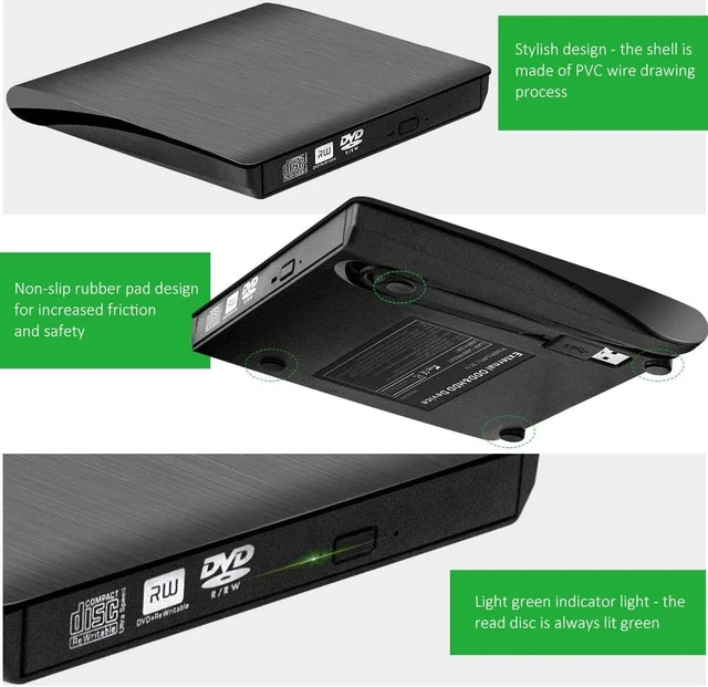 Alt view image 4 of 7 - USB 3.0 External DVD CD Drive & CD DVD +/-RW Writer/Rewriter/Player High Speed Data Transfer CD/DVD Burner for Laptop Windows XP/Vista/7/8/10 (Black)