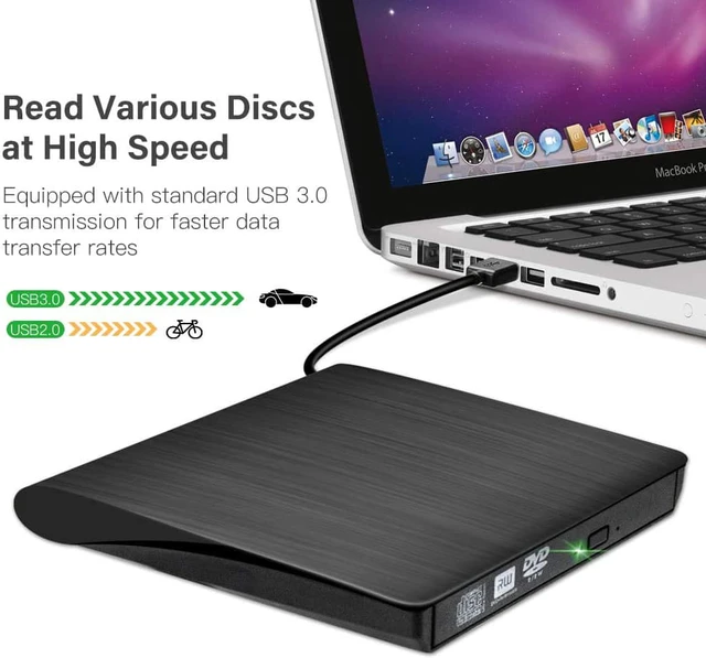 Alt view image 2 of 7 - USB 3.0 External DVD CD Drive & CD DVD +/-RW Writer/Rewriter/Player High Speed Data Transfer CD/DVD Burner for Laptop Windows XP/Vista/7/8/10 (Black)