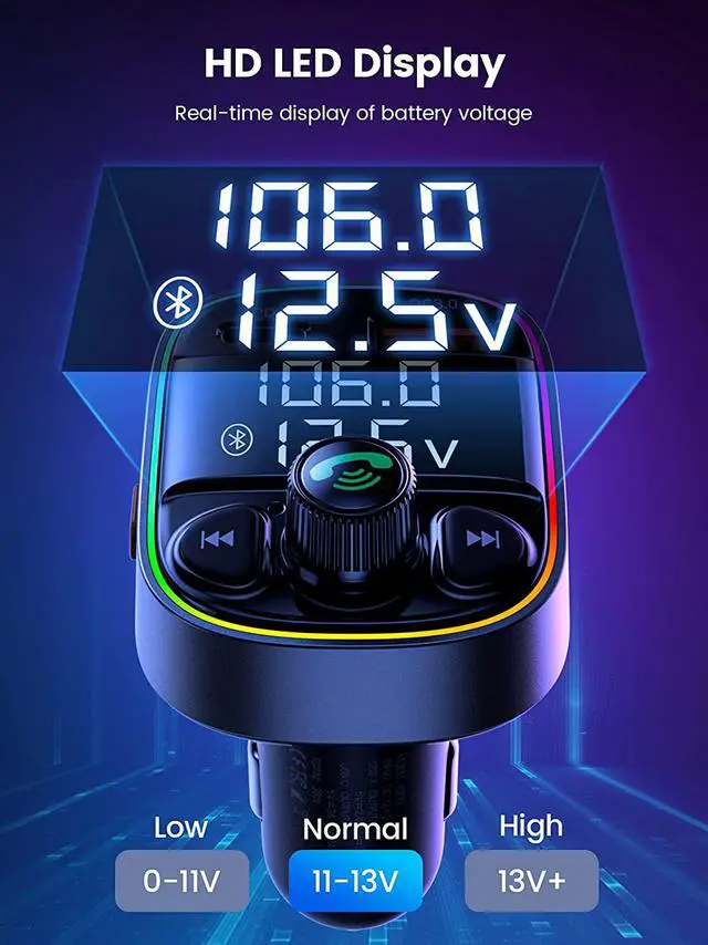 Alt view image 7 of 7 - Handsfree Call Bluetooth Adapter for Car, FM Transmitter with QC3.0+PD Port Charger,7 Color LED Atmosphere Light Mp3 Audio Music Stereo Adapter Support TF Card & USB Disk