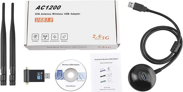 Alt view image 7 of 7 - 1200Mbps USB WiFi Adapter for PC, USB 3.0 Wireless Computer Network Adapter with 2.4GHz/5GHz High Gain Dual Band 5dBi Antenna, Supports Windows 10/8.1/8/7/XP,  Mac 10.6-10.15, Linux