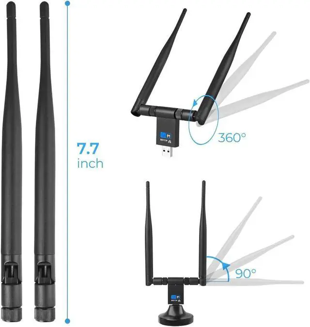 Alt view image 5 of 7 - 1200Mbps USB WiFi Adapter for PC, USB 3.0 Wireless Computer Network Adapter with 2.4GHz/5GHz High Gain Dual Band 5dBi Antenna, Supports Windows 10/8.1/8/7/XP,  Mac 10.6-10.15, Linux