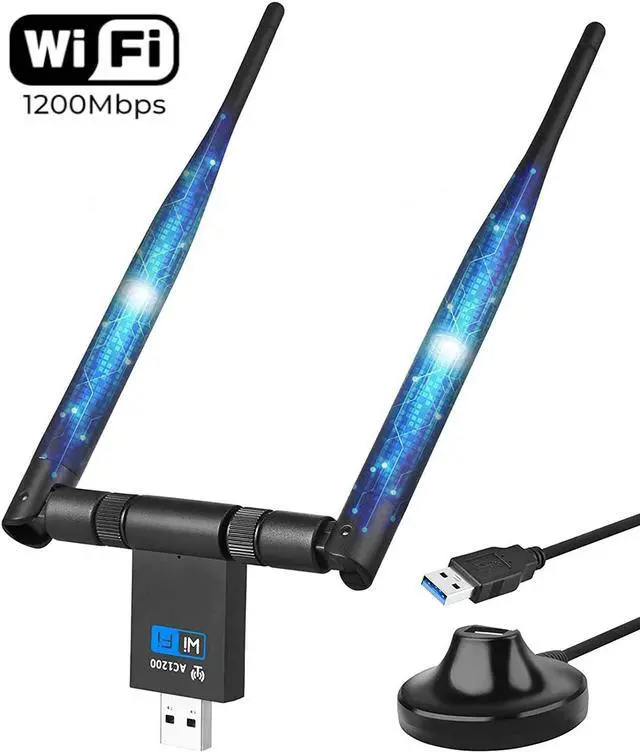 Main image of 1200Mbps USB WiFi Adapter for PC, USB 3.0 Wireless Computer Network Adapter with 2.4GHz/5GHz High Gain Dual Band 5dBi Antenna, Supports Windows 10/8.1/8/7/XP,  Mac 10.6-10.15, Linux